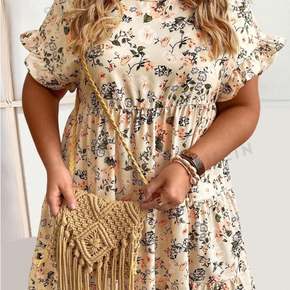 Plus Size Floral Printed Ruffle Trimmed Dress